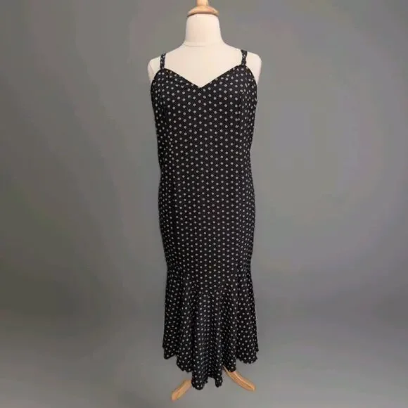 Ava & Viv Mermaid Hem Maxi Dress Size 2X Black Micro Floral Slip Sundress - Picture 3 of 12